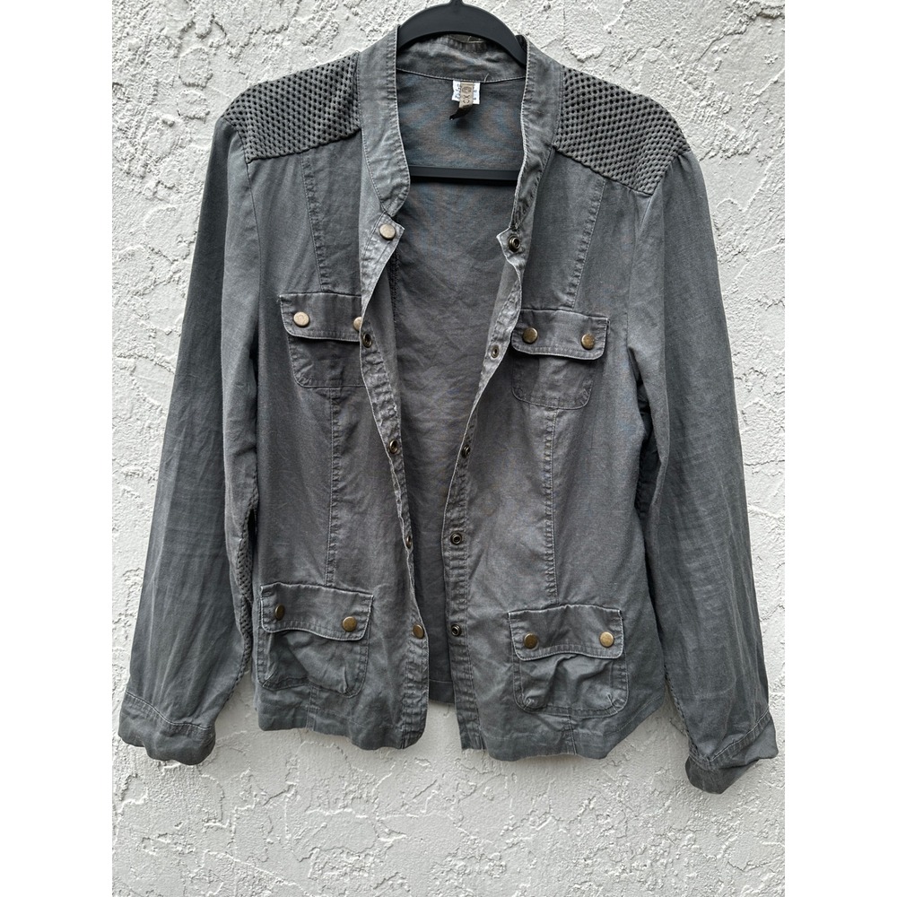 XCVI Ramie Utility Jacket Charcoal Gray Mesh Back Military Medium